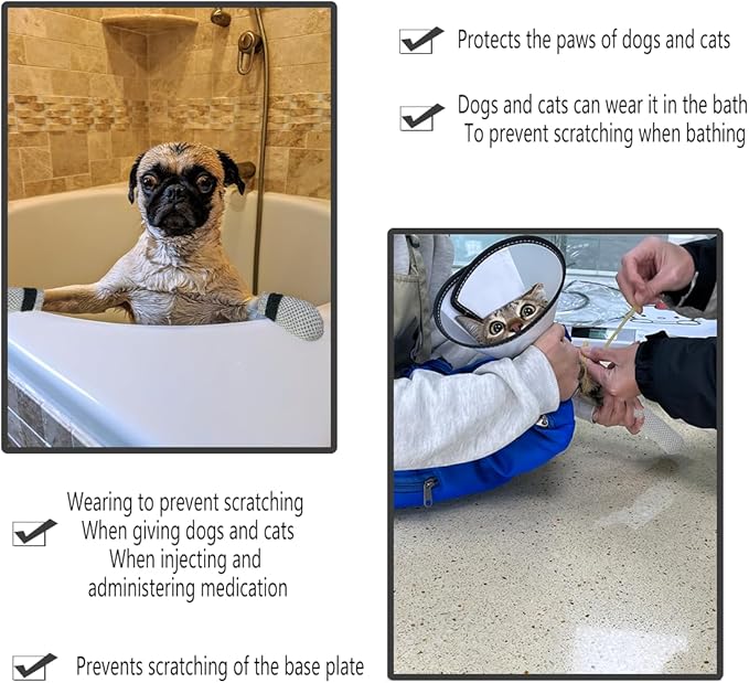 4 PCS Cat Mittens to Prevent Scratching,Mesh Breathable Cat Shoes,Adjustable Cats Anti Scratch Gloves,Suitable for Cats When Bathing and Nail Trimming (Grey, L)