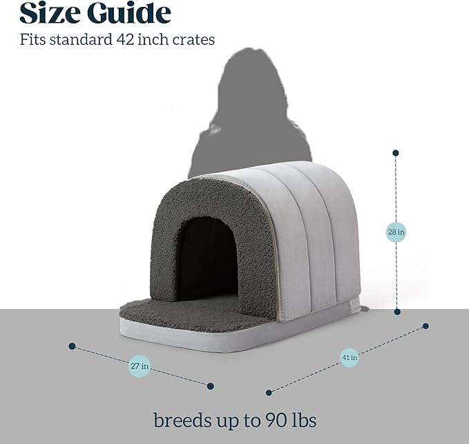 Orthopedic Dog Bed House - Dog House Indoor with Egg-Crate Foam - Tent Bed with Waterproof Lining & Nonskid Bottom, Ideal for Extra Large Breeds & Fits 42-Inch Crate - 41"x27", Charcoal