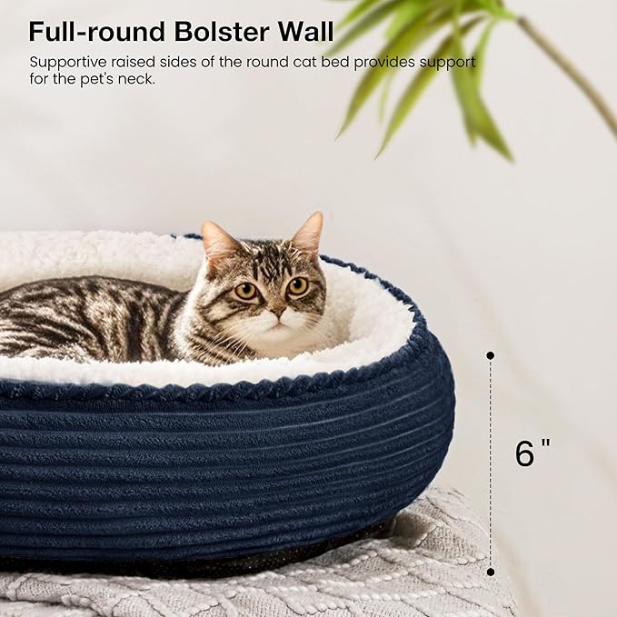 Love's cabin Round Donut Cat and Dog Cushion Bed, 20in Pet Bed for Cats or Small Dogs, Anti-Slip & Water-Resistant Bottom, Super Soft Durable Fabric Pet beds, Washable Luxury Cat Dog Bed Navy Stripe