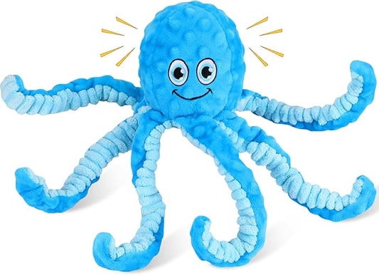 Squeaky Dog Toys Octopus Stuffed Crinkle Toy, Puppy Chew Toys for Teething, Durable Tug of War Interactive Plush Dog Toys for Puppies Small, Medium, and Large Dogs