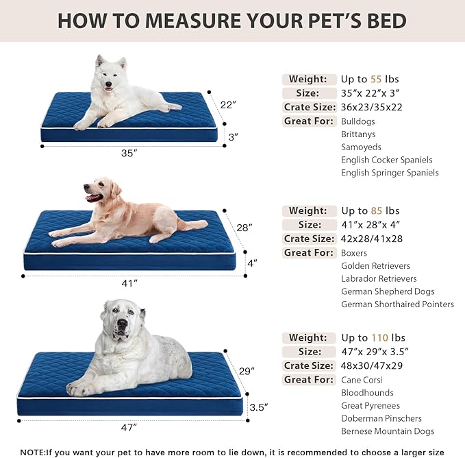 WNPETHOME Orthopedic XXL Dog Beds Large Sized Dog, Waterproof Extra Large Dogs Bed with Removable Washable Cover, Multi-Needle Quilting Dogs Crate Bed