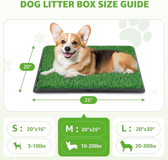 Portable Dog Litter Boxes with 2 Pack Replacement Artificial Grass,Indoor Outdoor Potty Training Turf,Washable Reusable Pee Pad for Dogs, Balcony Fake Grass Pad with Tray(Dog Litter Box, 20''x25'')