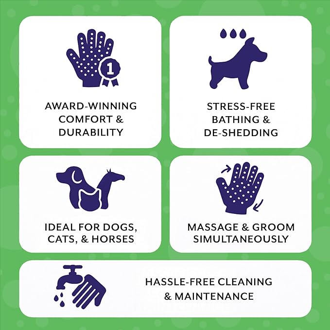 H HANDSON Pet Grooming Gloves - Patented #1 Ranked, Award Winning Shedding, Bathing, & Hair Remover Gloves - Gentle Brush for Cats, Dogs, and Horses (Mono Green, Large)