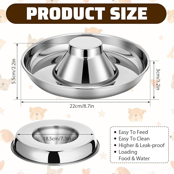Zopeal 6 Pcs Puppy Feeding Bowls 8.7" Stainless Steel Puppy Weaning Feeder Bowl Dog Food Water Bowls for Litters, Small Medium Large Dogs, Pets