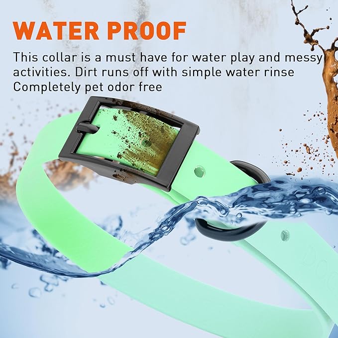 Dogline Biothane Waterproof Dog Collar Strong Coated Nylon Webbing with Black Hardware Odor- Proof for Easy Care Easy to Clean High Performance Fits Small Medium or Large Dogs, Sea Foam Green