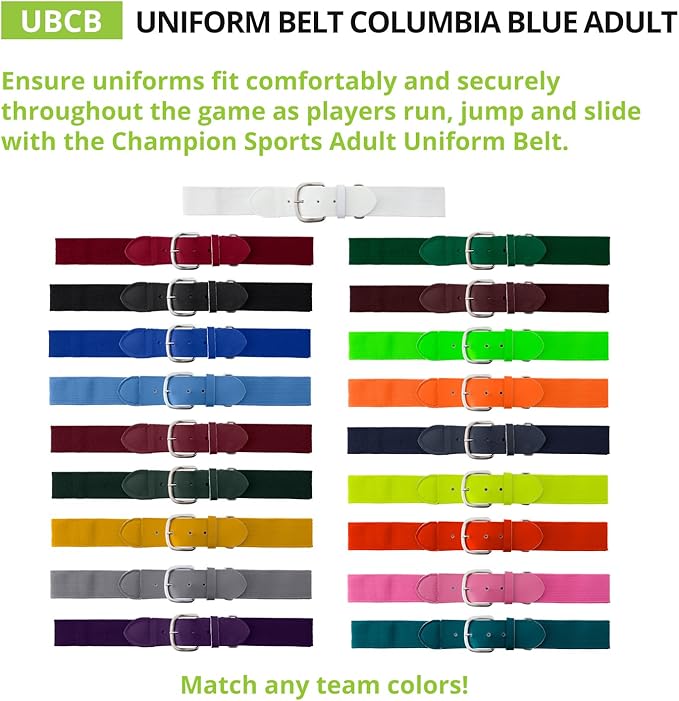Champion Sports Baseball/Softball Uniform Belt, Comfort Stretch Fit Durable Syntex Tab - Youth & Adult Sizes, Multiple Colors