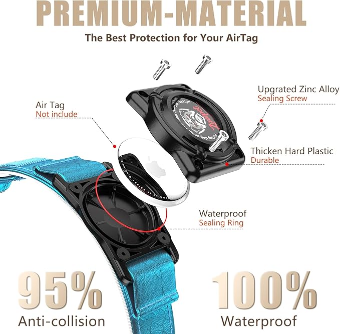 AirTag Dog Collar - Leather Dog Collar with Airtag Holder | IP68 Waterproof AirTag Holder with Metal Buckle, Comfortable GPS Dog Collars Tracker for Medium Large Dogs (Blue, L)