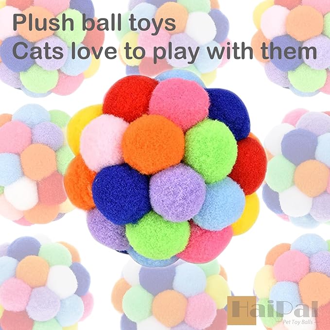 9PCS Cat Toy Balls, 1,75'' Soft Pom Pom Balls for Kittens, Colorful Soft Fuzzy Balls for Cats, Interactive Playing Chewing Toys for Indoor Cats and Kittens, Cute Kitten Kitty Toys