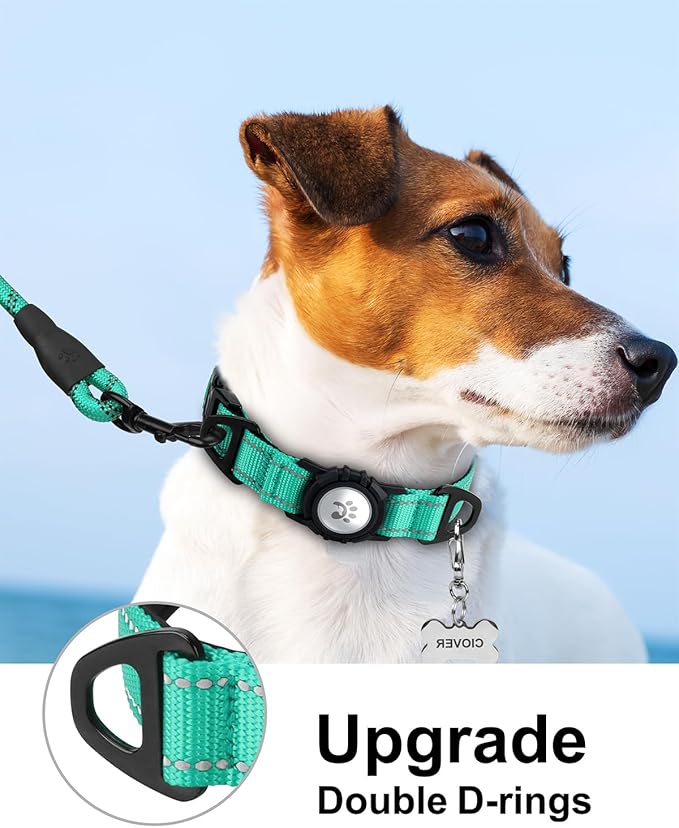 TagME Airtag Dog Collar,Waterproof Reflective Pet Collar with Airtag Holder,Soft Padded and Double D-Rings for Small Dogs,Turquoise