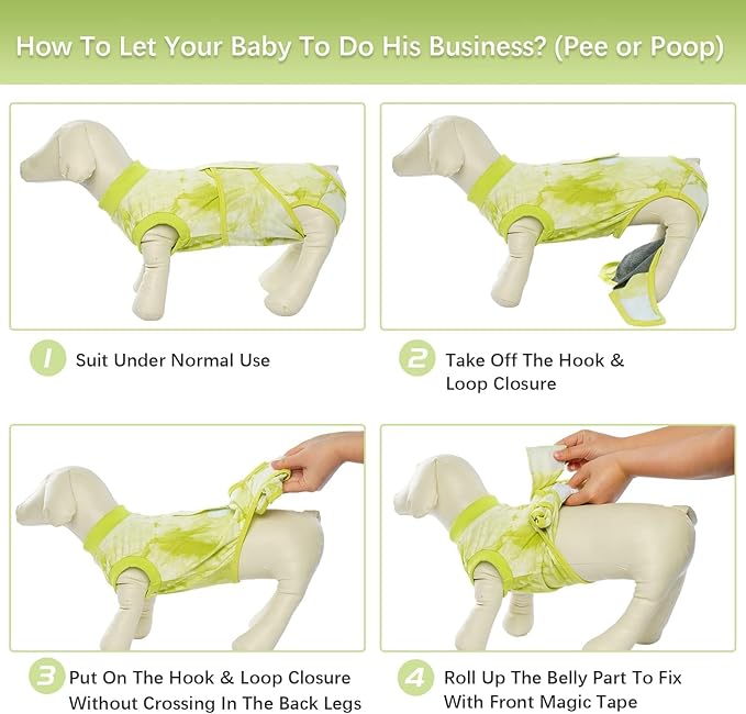 Kuoser Dog Surgery Recovery Suit, Anti Licking Pet Surgical Suit for Dogs Male Neuter, Female Dog Surgery Suit for Spay Subsititute E-Collar Cone, Dogs Body Suits After Surgery Green Tie Dye 2XL