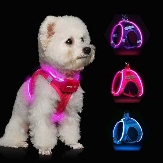 Light Up Dog Harness,Rechargeable LED Dog Harness for Small Medium Large Dogs,Reflective Lighted Safety Vest for Night Walking & Camping,Lightweight & Adjustable,Pink,L
