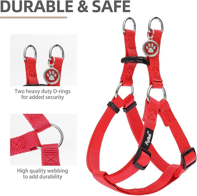 PUPTECK No Pull Dog Harness Soft Adjustable Basic Nylon Step in Puppy Vest Outdoor Walking with ID Tag X-Small Red