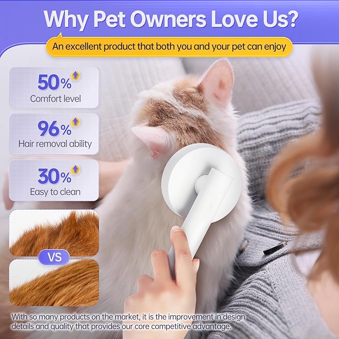 Cat Brush for Shedding with One-Click Button, Pet Comb for Indoor Cats, Suitable for Long or Short Haired Cats, Small and Medium Dogs, Grooming for Puppy Kitten Massage Removes Loose Fur