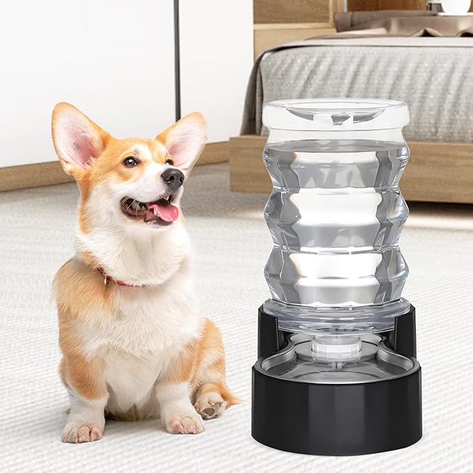 Sfozstra Dog Water Bowl Dispenser: 6L Lagre Stainless Steel - BPA-Free - Automatic Black Gravity Pet Water Dispenser for Busy Owners