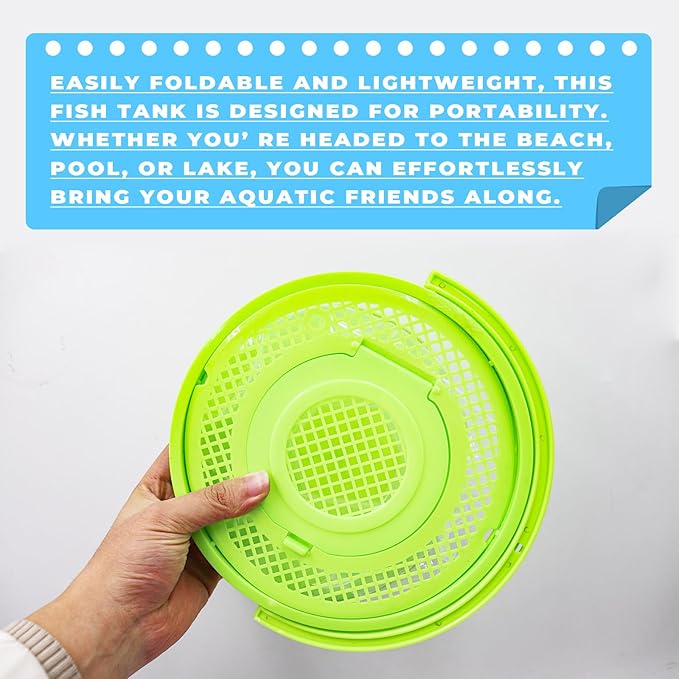 Foldable Small Aquarium, Portable Fish Tank, Fish Transport Container, Plasitc Fish Bowl, Beginner Tank, Great Concept for Catching and Release Critters, Beach, Pool and Lake