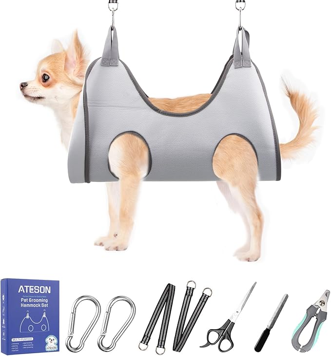 Pet Dog Grooming Hammock Harness for Medium Dogs Nail Trimming, Dog Sling for Cutting Nails, Dog Hanging Holder Hanger with Nail Clippers, Nail File, Scissors