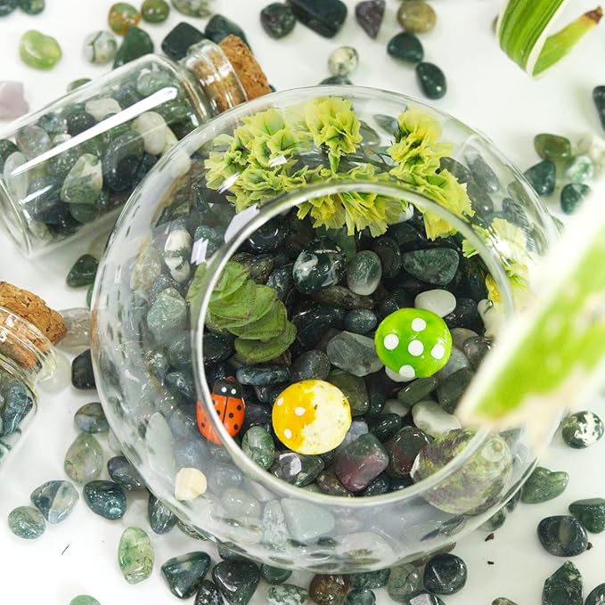 Aquatic Agate Aquarium Gravel Rocks Natural Tumbled Healing Crystal Chips Bulk Gemstones Crushed Stones for Fountain Vase Filler Planters Decorative Fish Tank Potted Reiki Energy Balancing 0.45lb