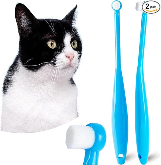 Small Dog Toothbrush, Cat & Puppy Tooth Brushing Kit, Ultra Soft & Mini Head Teeth Brush for Kitten & Tiny Pet, Doggy Toothbrushes Deep Dental Cleaning, 2 PCS - Blue