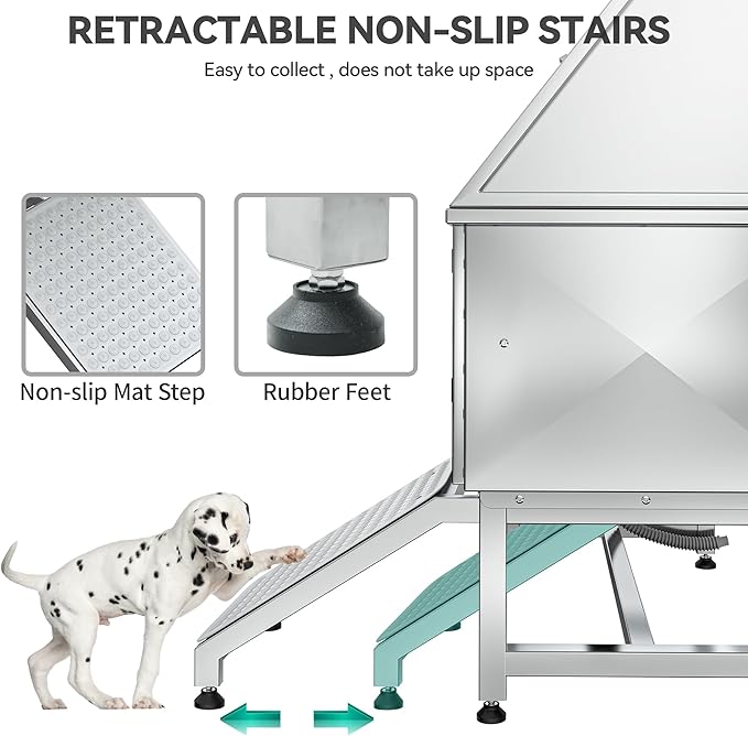 YITAHOME Dog Grooming Bathtub, Professional Stainless Steel 304 Dog Bathing Station w/Right Ramp, Faucet, Floor Grate, 50in Pet Washing Station for Large, Medium, Small Pets