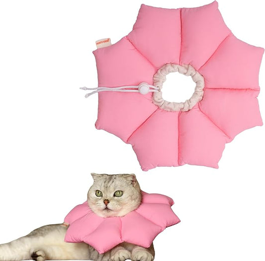 Puffy Crew Soft Cat Cone Collar, Adjustable Waterproof Recovery Collar, Lightweight Elizabethan e Collar for Cats of All Breeds (Pink, Large, Neck Circumference 7.8'' - 12.5'')