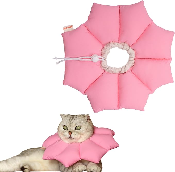 Puffy Crew Soft Cat Cone Collar, Adjustable Waterproof Recovery Collar, Lightweight Elizabethan e Collar for Cats of All Breeds (Pink, Medium, Neck Circumference 6.5'' - 10.5'')