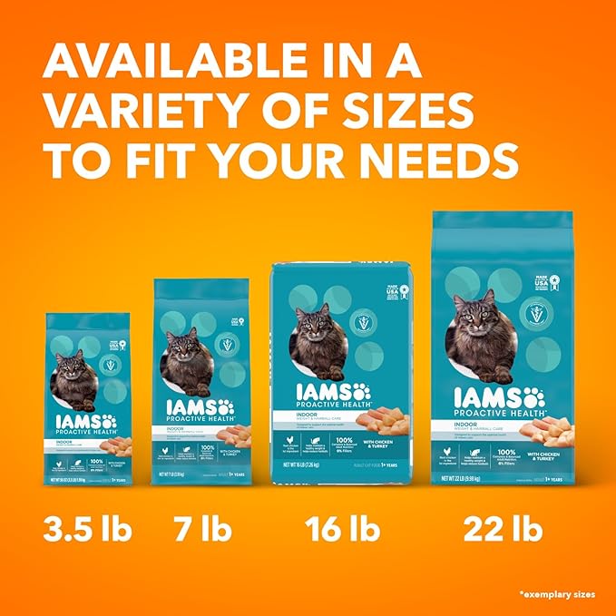IAMS Proactive Health Indoor Weight Control & Hairball Care Adult Dry Cat Food, Chicken & Turkey Recipe, 22 lb. Bag