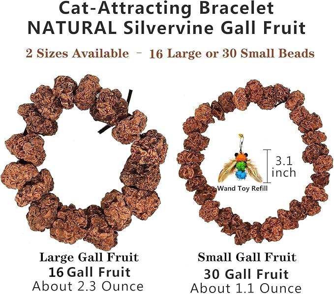 Natural Silvervine Gall Fruit Cat-Attracting Bracelet,Interactive Cat Toy for Relaxing and Teething, Catnip Alternative (Small Gall Fruit)