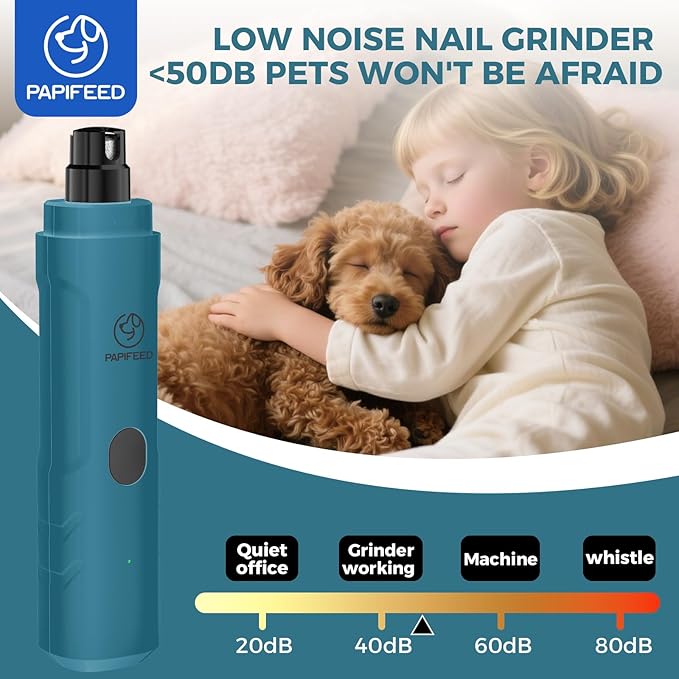 PIPAFFEED Dog Nail Grinder Upgraded with with Dog Nail Trimmers,2 LED Lights, 3-Speed Rechargeable & Quiet - Upgraded Electric Pet Nail Trimmer, Painless Paws Grooming Tool-Bule