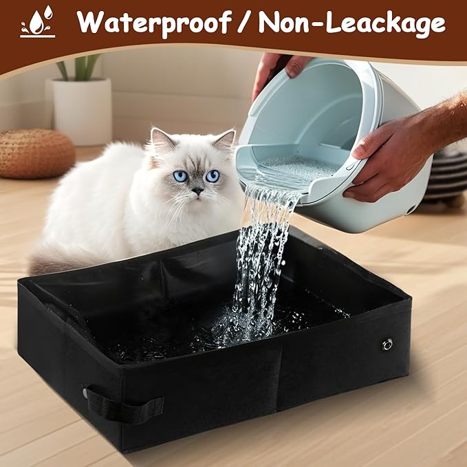 Portable Litter Box for Cats, Folding Cat Travel Litter Box Waterproof, (16 * 12 * 4) inches, Traveling Supplies for Pet