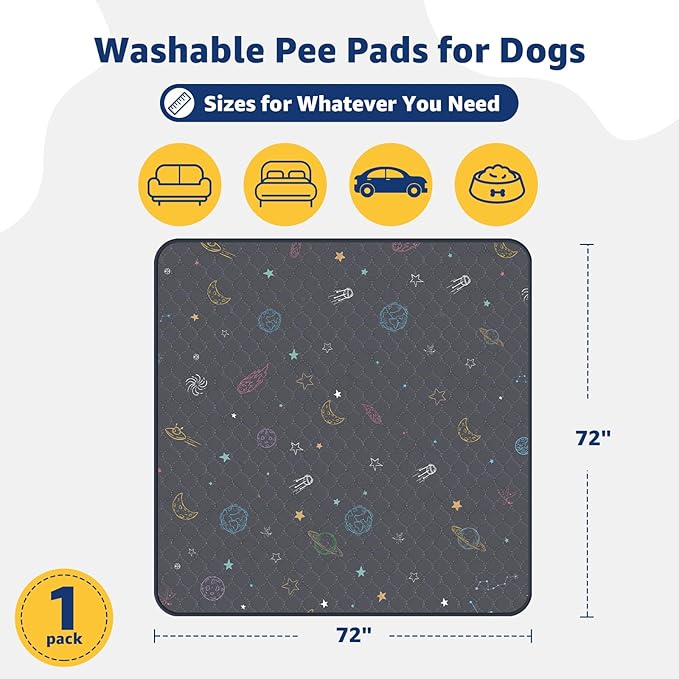 LOOBANI Washable Pee Pads for Dogs: Extra Large Dog Pee Pad Reusable 72" x 72", Absorbent Pet Whelping Pads, Waterproof and Non-Slip Dog Training Mats for Crate, Playpen, Floor, Sofa, Cage, Grey