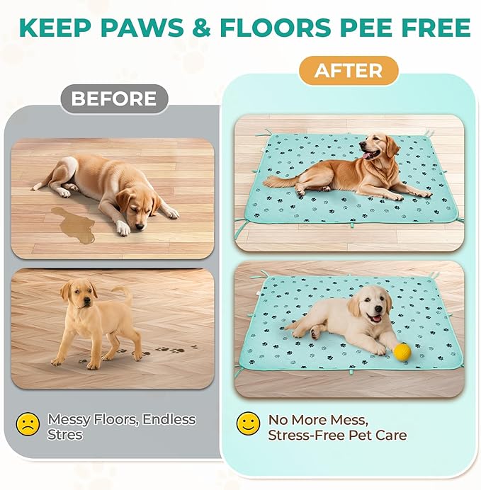 Fostanfly Washable Pee Pads for Dogs, 2 Pack Large 36"x48" Ultra-Absorbent and Leak-Proof Non-Slip Reusable Potty Training Pads for Dogs, Cats, Puppy, Potty of Add 8 Lanyards, Green