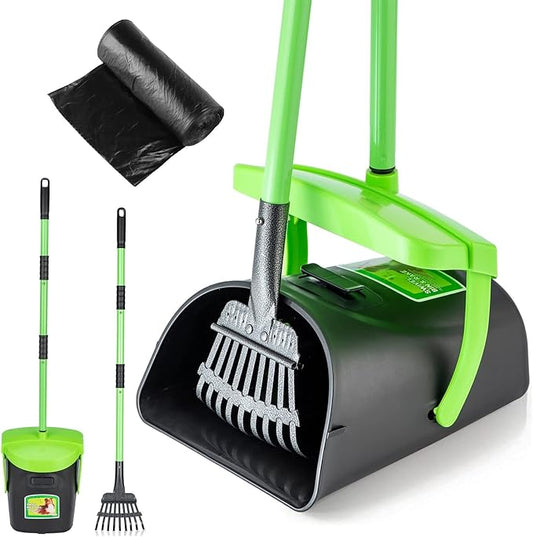 MXF Pooper Scooper Swivel Bin & Rake Kit with 20 Waste Bags, 36.6" Long Handle Adjustable Portable Non-Breakable Dog Pooper Scooper for Large Medium Small Dogs, Poop Scooper for Lawn Yard Dog Kennel