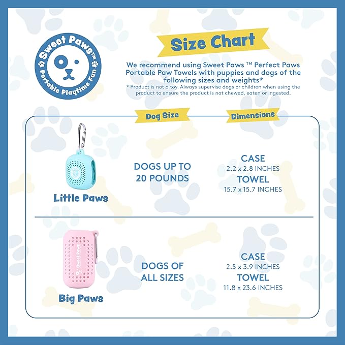 Sweet Paws Portable Dog Paw Towel, Lightweight & Super Absorbent Microfiber, Clips onto Leash, Quick Drying Towel for Dogs Paws with Silicone Case, Dry Dog’s Paws on The Go - 3 Pieces Set - Large