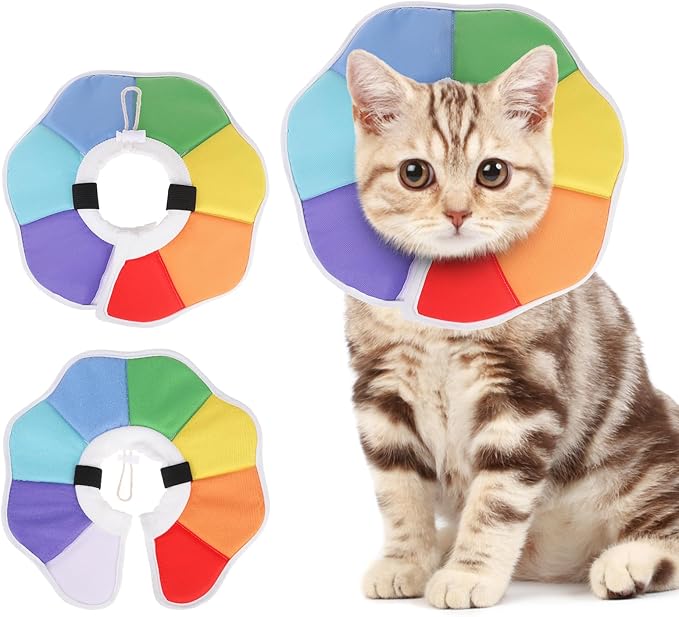 KOOLTAIL Cat Cone Collar, Adjustable Soft Comfortable Cat Recovery Collar to Stop Licking, Foldable Donut Water Resistant Pet Cone for Small Large Cats Kittens After Surgery Flower S