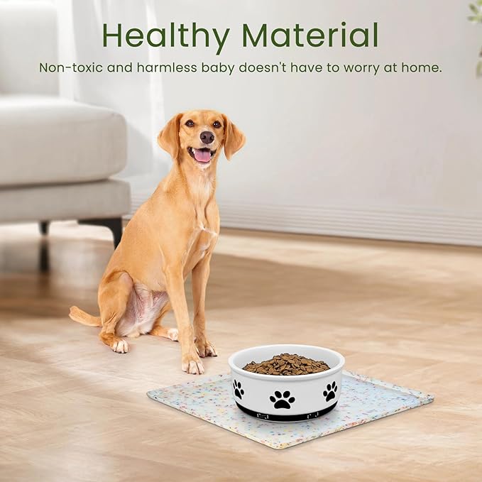 Ptlom Dog Food Mat Anti-Slip Dog Bowl Mats for Food and Water, Waterproof Pet Placemat Prevents Messy Spill to Floor, Silicone Puppy Feeding Tray for Small, Medium and Large Dogs Cats