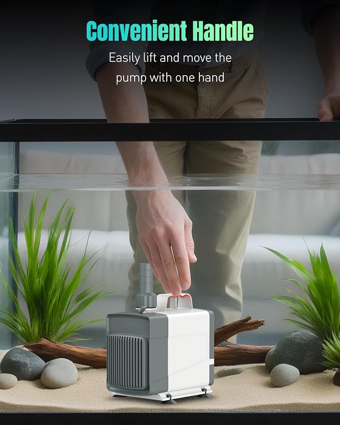 Pawfly 1060 GPH Fountain Pump, 85 W Submersible Water Pump with 14.8 ft. High Lift and 3 Nozzles, Quiet Water Fountain Pump for Aquarium Fish Tank Waterfall Pond & Hydroponics