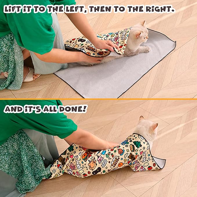 Cat Grooming Wrap, Self-Adherent Soft Cat Blanket to Wrap, Nail Clipping, Anti-Bite, Anti-Scratch, Anti-Escape Calming Wrap
