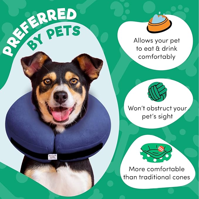 BENCMATE Inflatable Dog Cone Collar Alternative, Soft Dog Cone for Small Medium Large Dogs and Cats, Neck Recovery ECollar Donut Collar After Surgery (Large, Navy Blue)