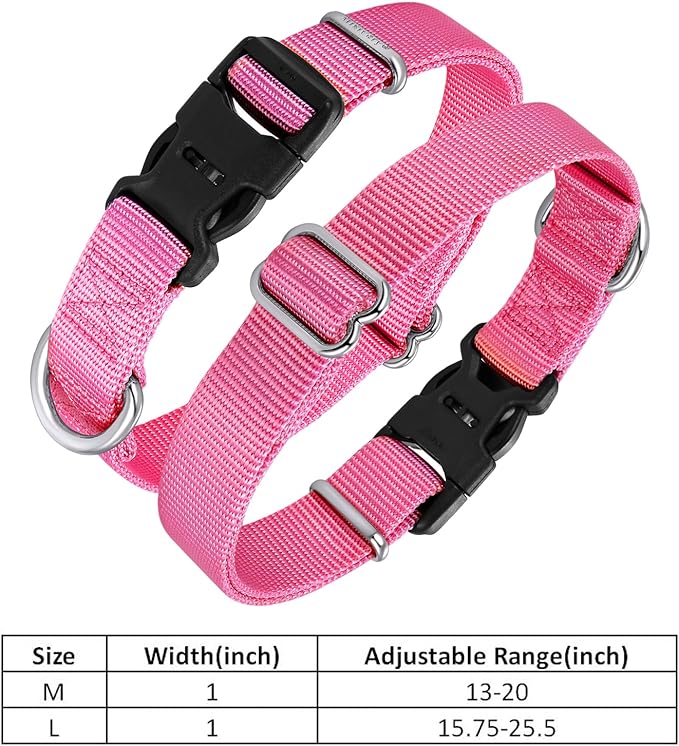 Mikivery Nylon Dog Collar with Quick Release Buckle Soft Adjustable Sturdy for Small Medium Large Dogs Pink,L