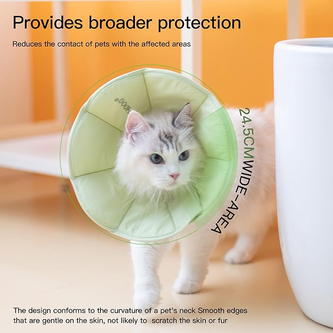 Touchdog Foldable Dog Cone Collar for Cats & Dogs - Adjustable Soft Recovery Collar with Waterproof PU Coating, Lightweight Design, 24.5cm/9.6in Wide Barrier (Green, M)