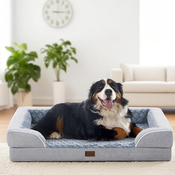 Orthopedic XL Dog Beds for Extra Large Dogs, Waterproof Memory Foam Dog Beds with Sides, Non-Slip Bottom and Egg-Crate Foam Big Dogs Couch with Removable Washable Cover(X-Large,Light Grey)