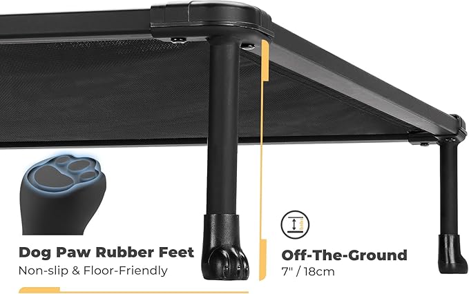 Veehoo Chewproof Elevated Dog Bed - Cooling Raised Pet Cot, Breathable Mesh, Washable & Non-Slip for Large Dogs, Indoor/Outdoor, Black Mat and Black Frame, 42x30inches (Model CWC2203A03)