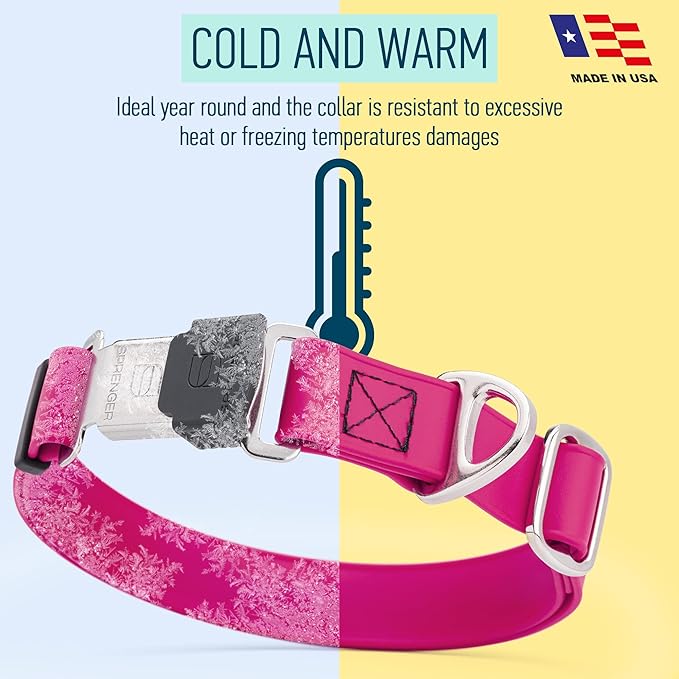 Dogline Biothane Waterproof Dog Collar with Herm Sprenger Black Stainless Steel Quick Release Buckle – Heavy Duty Tactical Durable Collar for Dogs – Comfortable, Safe Pet Collar W3/4" L12-19 Magenta