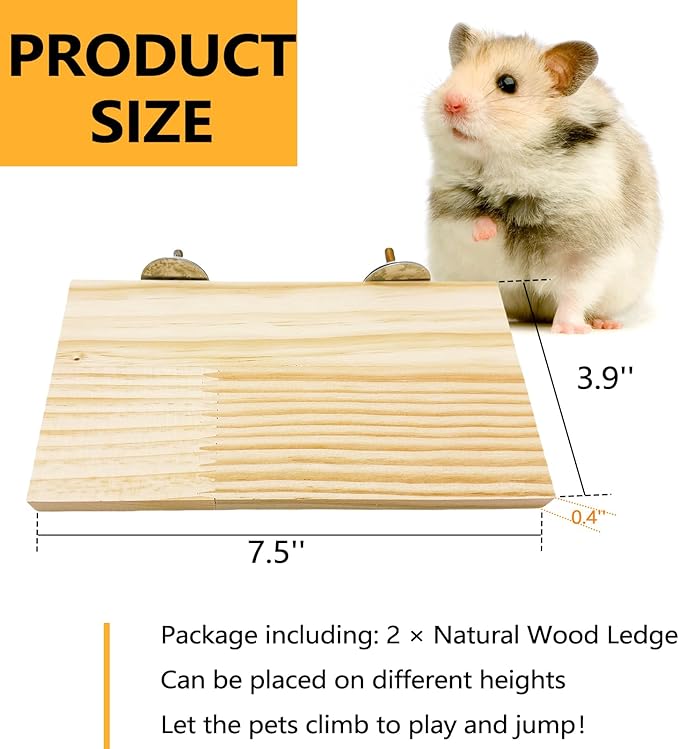 Hamster Wooden Ledge Platform 2Pcs Small Animals Natural Wood Stand Platform Chew Toys Cage Accessories for Squirrel Gerbil Suger Glider Rat Hamsters Bird