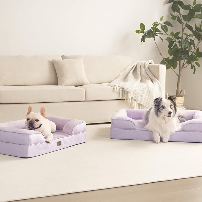 EHEYCIGA Orthopedic XL Dog Beds, Waterproof Memory Foam Dog Bed for Extra Large Dogs, Non-Slip Bottom and Egg-Crate Foam Big Pet Couch Bed with Washable Removable Cover,Lilac