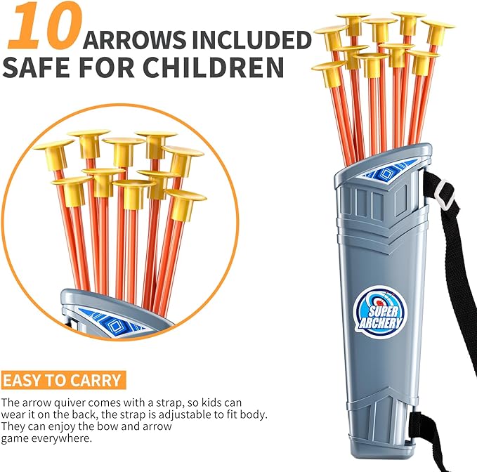 TEMI Bow and Arrow Set for Kids - Archery Toy Set - LED Light Up with Suction Cup Arrows, Target & Quiver, Indoor and Outdoor Toys for Children Boys Girls