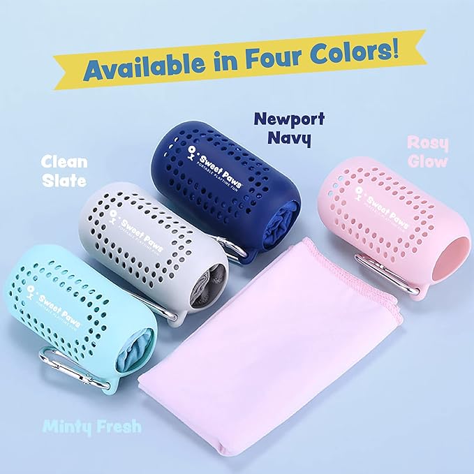Sweet Paws Portable Dog Paw Towel, Lightweight & Super Absorbent Microfiber, Clips onto Leash, Quick Drying Towel for Dogs Paws with Silicone Case, Dry Dog’s Paws on The Go - 3 Pieces Set - Large