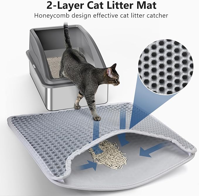 Stainless Steel Litter Box, Extra Large Litter Boxes for Big Cats, XL Metal Cat Litter Box with Lid, Anti-Urine Leakage, Non-Sticky, Include Cat Mat and Litter Scoop