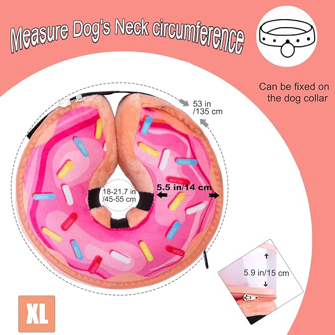 Inflatable Dog Cone Collar with Enhanced Anti-Licking, Soft Neck Donut for Dogs Cats, Recovery Pet Cone Collar After Surgery for Large Medium Small Dogs (Donut Pink2, X-Large)