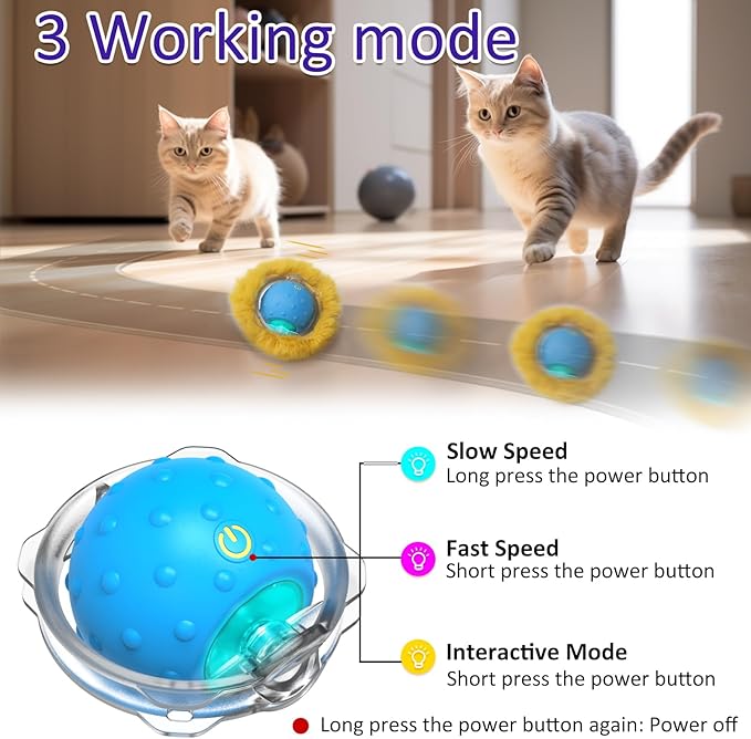 Interactive Cat Toys Ball Fast Rolling in Pouch, Motion Activate Chirping Cat Toy Hide and Seek Mouse Catching Game (Halloween Party)